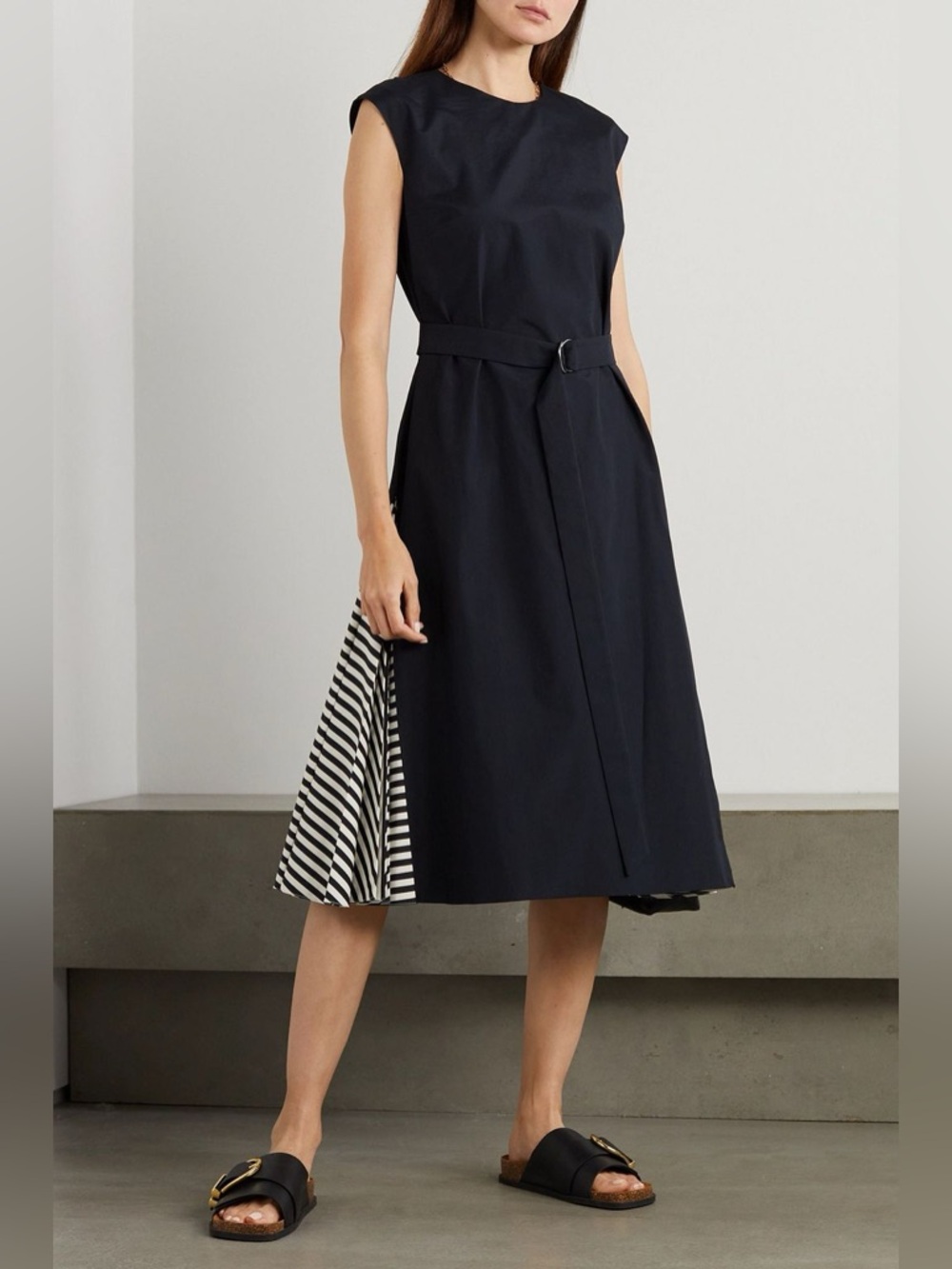 Partow Blaise Belted Striped Cotton Poplin Midi Dress Size 6 Made In USA